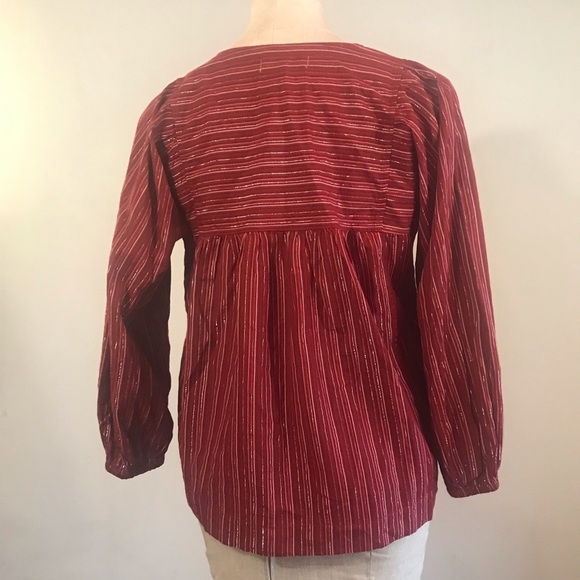 Madewell NEW Womens Red Stripe Peasant Shirt NWT V Neck - Picture 4 of 11